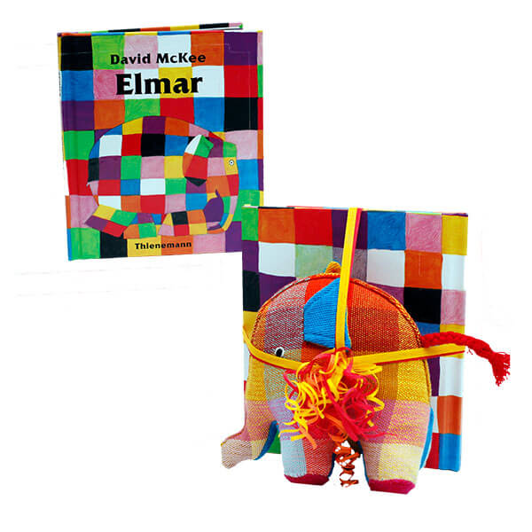 Geschenkset Buch "Elmar" mit Stofftier Elefant Aliya