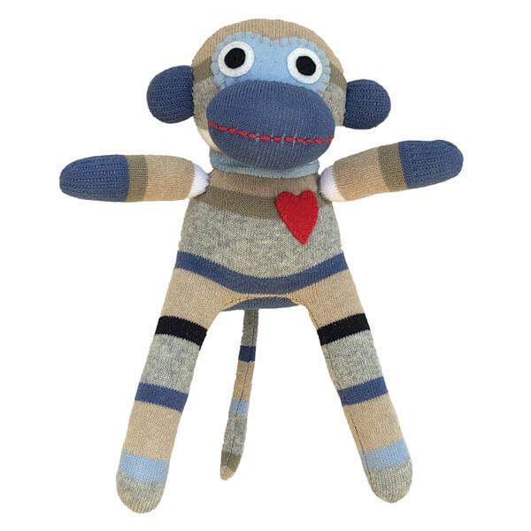 Kuscheltier Sockenaffe Mini Streifen hellblau/grau