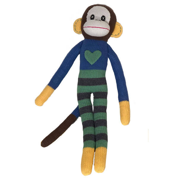Kuscheltier Affe gestrickt blau/grün