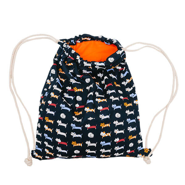 Turnbeutel Rucksack Canvas Katzen dunkelblau