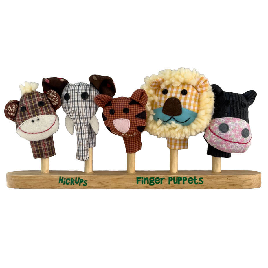 5 Fingerpuppen mit Holzständer - Wildetiere