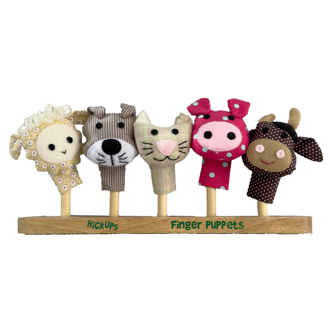 5 Fingerpuppen mit Holzständer - Bauernhoftiere