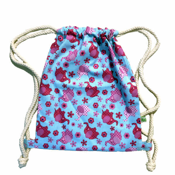 Kinder Turnbeutel Rucksack Canvas Elefant hellblau