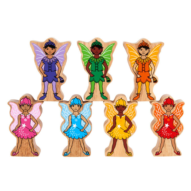 Regenbogen-Feen aus Holz, 7-teilig