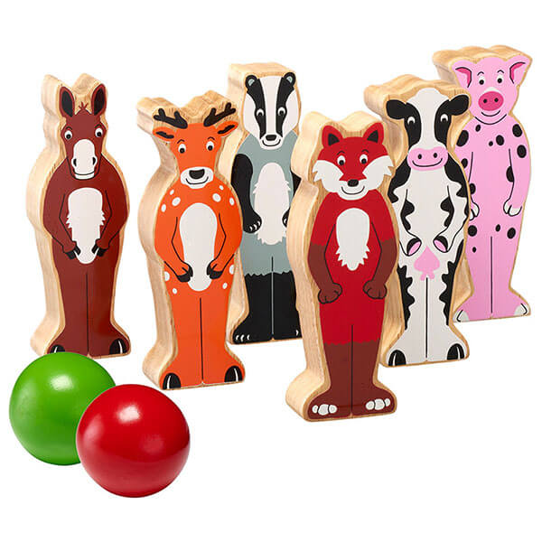 Holzkegelspiel Ländliche Tiere