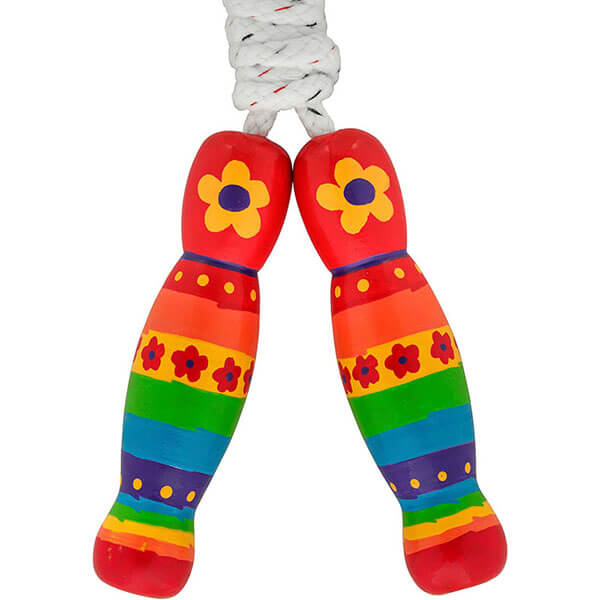 Springseil mit Holzgriffen Regenbogen Blumen rot