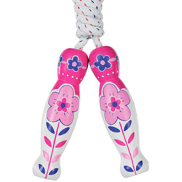 Springseil mit Holzgriffen pink Blumen