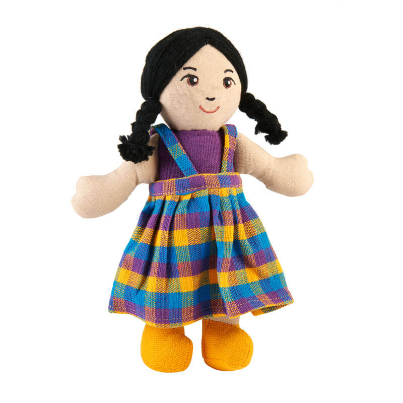 Stoffpuppe Mädchen - Asiatische weiße Haut schwarze Haare
