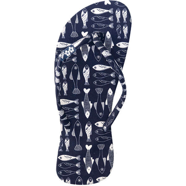 Kinder Flip Flops Stoff Fische blau