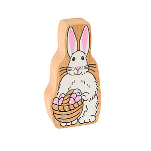 Holztier weiß-rosa Osterhase bedruckt