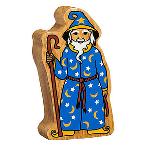 Naturholz blau & gelb Zauberer Fairtrade