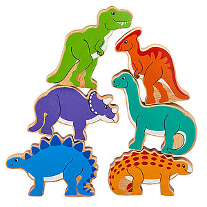 Holztiere Dinos bedruckt, 6-teilig